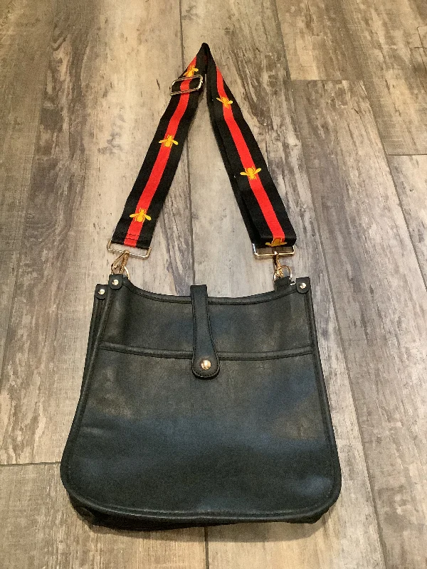 Stylish Bags With Discounts Black  Vintage Vegan Leather Messenger Bag with Red & Black  Bee Strap 🖤🐝❤️