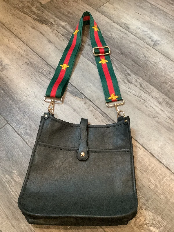 Lightweight And Functional Bags For Travel And Work Black  Vintage Vegan Leather Messenger Bag with Red & Green  Bee Strap 💚🐝❤️