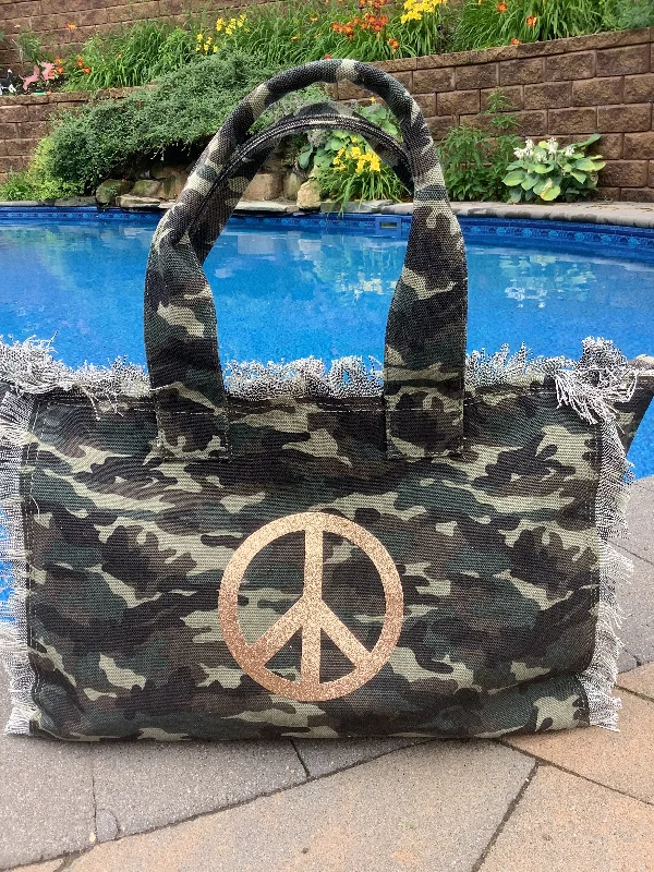 Eco-Friendly Bags For Sustainable Fashion Lovers Peace Gold Glitter Camo Canvas Tote