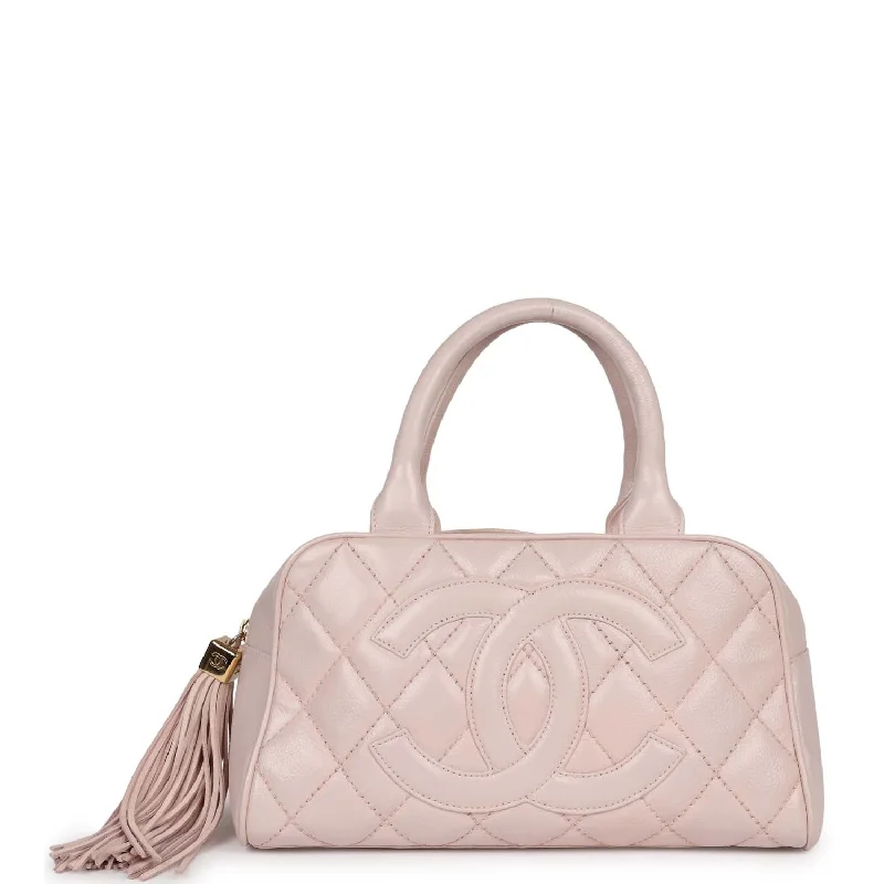 Chic And Clearance-Priced Tote Bags Vintage Chanel Timeless Bowler Light Pink Caviar Gold Hardware