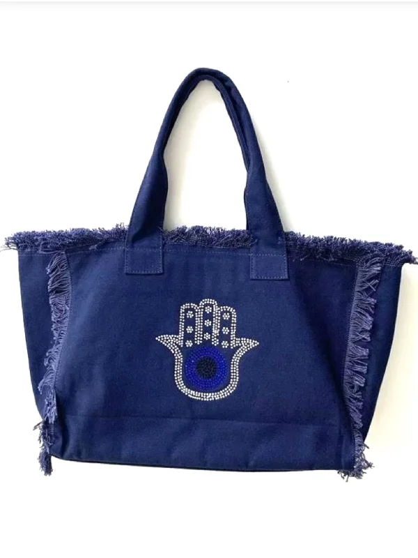 Trendy Bags Hamsa Canvas Tote - Navy