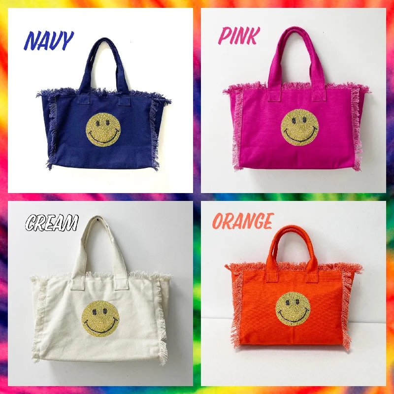 Bold And Flash-Sale Bags Happy 😊 Face Canvas Fringe Tote - Assorted Colors