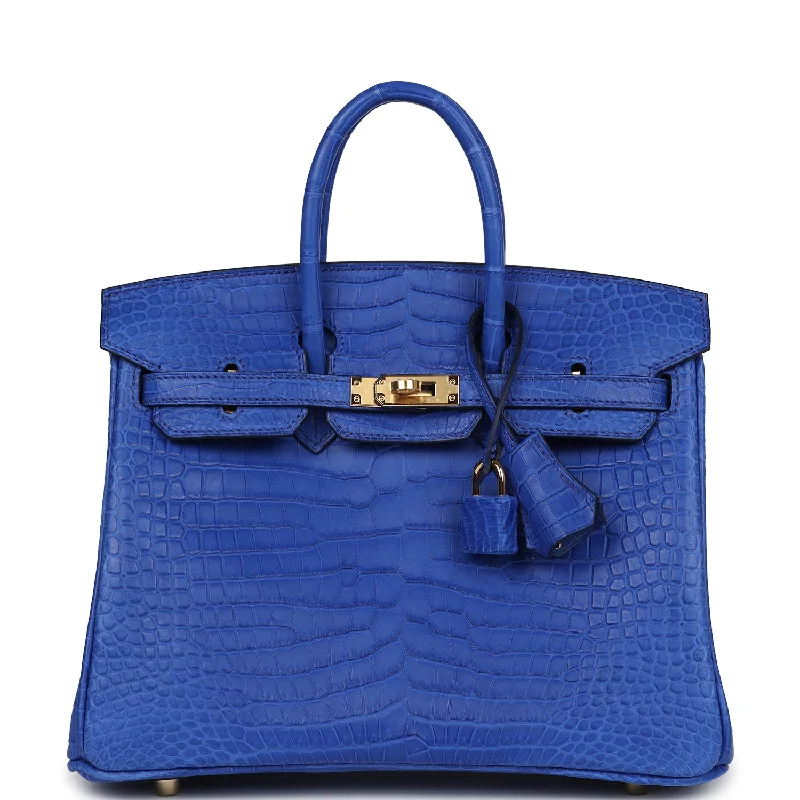 Stylish Bags For Fashion Bloggers With Promotions Hermes Birkin 25 Bleu Royal Matte Porosus Crocodile Gold Hardware