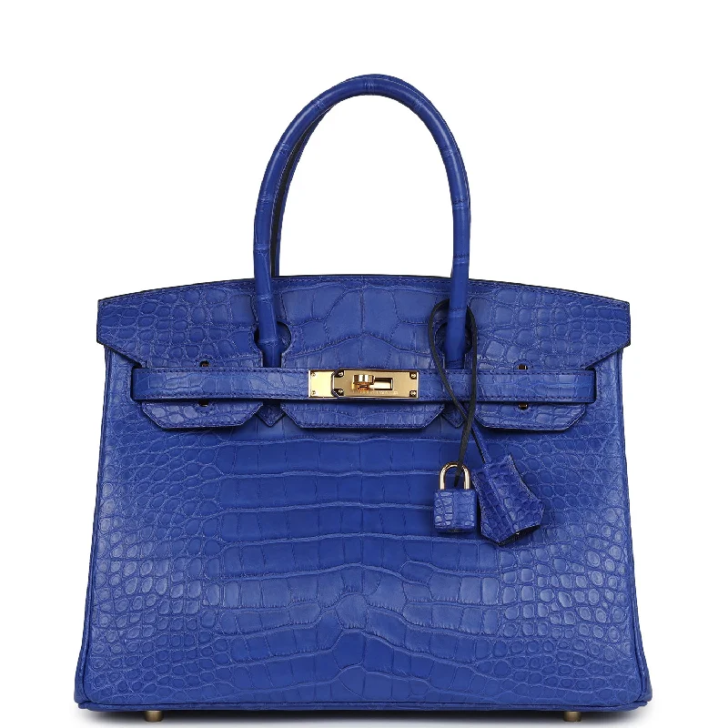 Luxury Bags With Premium Materials And Craftsmanship Hermes Birkin 30 Bleu Electric Matte Alligator Gold Hardware