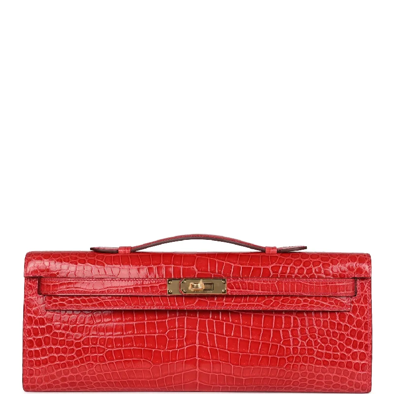 Luxury Seekers Hermes Kelly Cut Bougainvillea Shiny Porosus Crocodile Gold Hardware