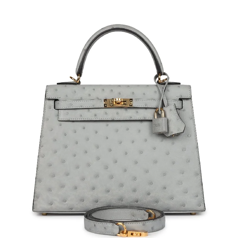 Modern And Limited-Time Offer Bags Hermes Kelly Sellier 25 Bleu Glacier Ostrich Gold Hardware