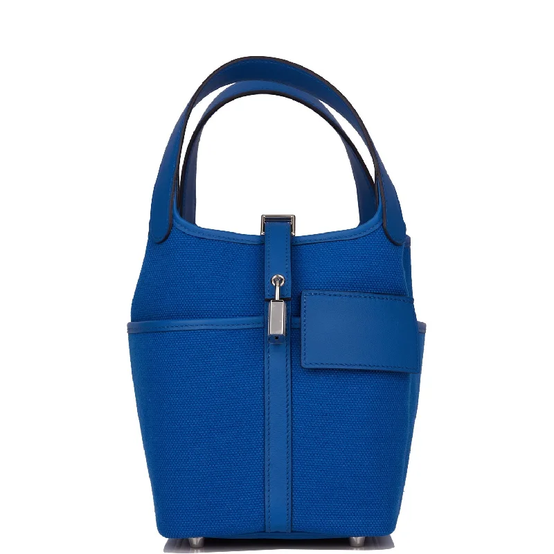 Seasonal Sale Bags Hermes Picotin Cargo 18 Bleu France Swift and Toile Canvas Palladium Hardware