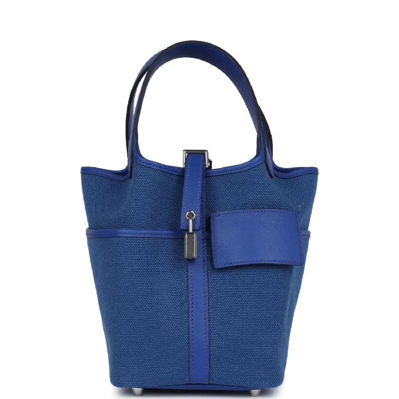 High-Quality Bags On Flash Sale Hermes Picotin Cargo 18 Bleu Royal Swift and Toile Canvas Palladium Hardware