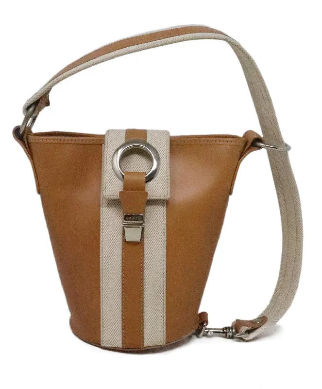 Lightweight And Affordable Bags Hogan Tan Leather & Ivory Canvas Satchel