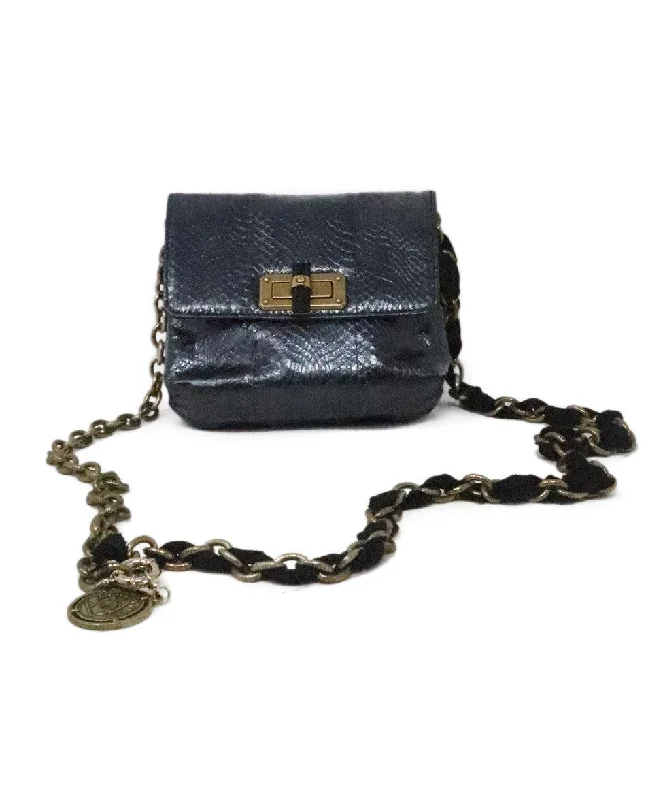 Luxury Bags On Sale Lanvin Metallic Navy Snakeskin Crossbody