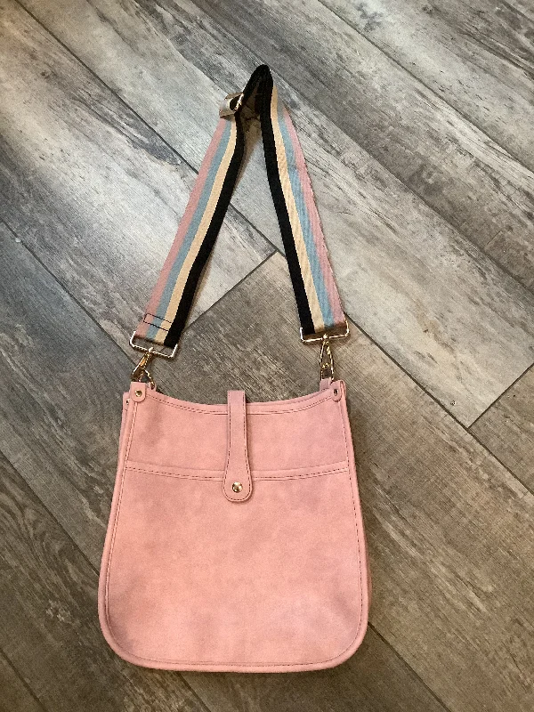 Sporty Bags For Active And Athletic Lifestyles Light Pink Vintage Vegan Leather Messenger Bag with Pink/Blue/Cream/Black Strap