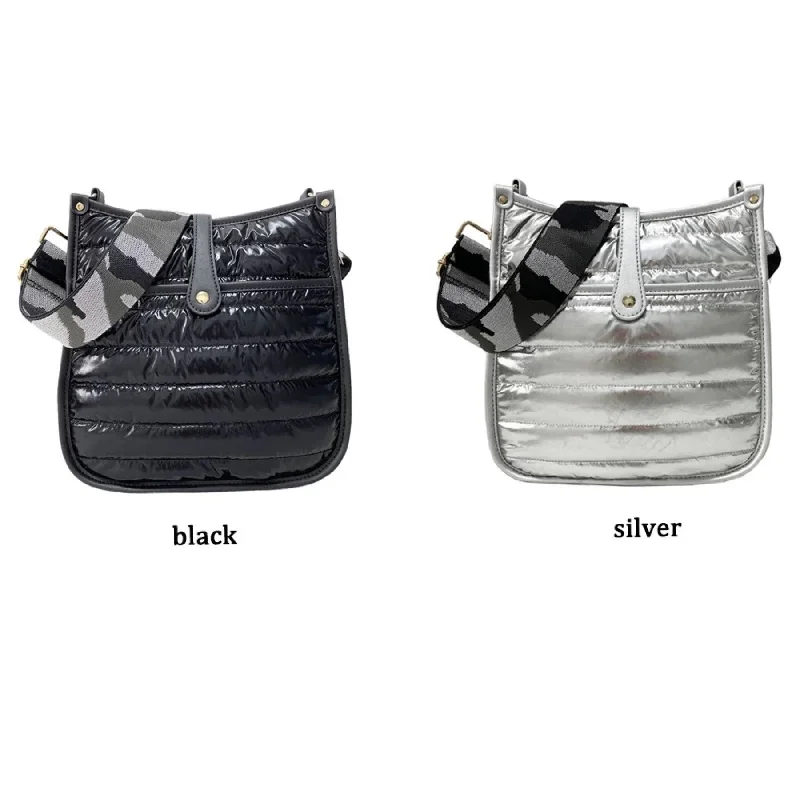 Tsa-Approved Bags For Hassle-Free Airport Security Metallic Nylon Quilted Puffer Bag - Black or Silver