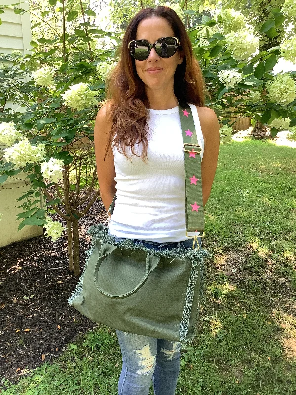 Designer Bags For Luxury Collectors Olive Small Fringe Canvas Tote With Star Strap