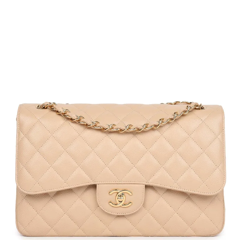 Affordable Bags For College Students On Sale Pre-owned Chanel Jumbo Classic Double Flap Bag Light Beige Caviar Gold Hardware