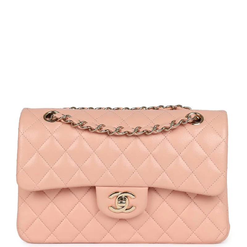 Romantic Valentine's Day Bags With Promotions Pre-owned Chanel Small Classic Double Flap Light Pink Lambskin Gold Hardware