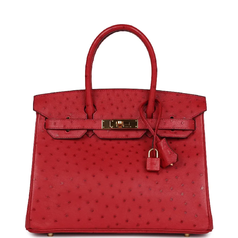 Luxury Bags For Professionals With Discounts Pre-owned Hermes Birkin 30 Rouge Vif Ostrich Gold Hardware