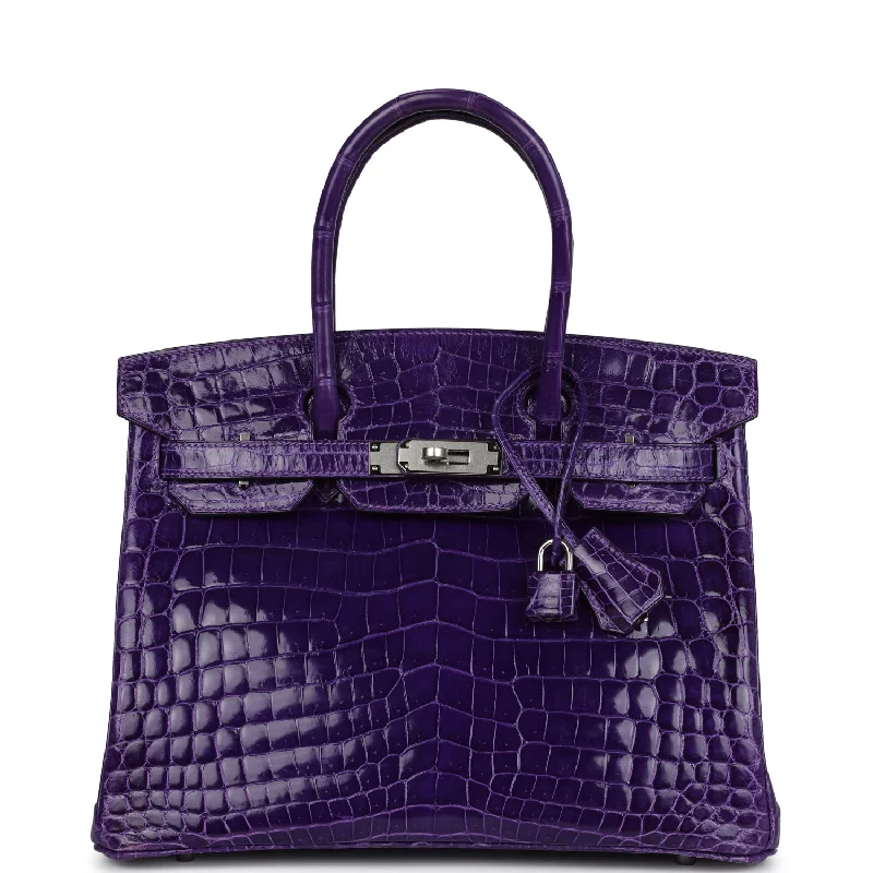 Office Professionals Pre-owned Hermes Birkin 30 Ultraviolet Shiny Niloticus Crocodile Palladium Hardware