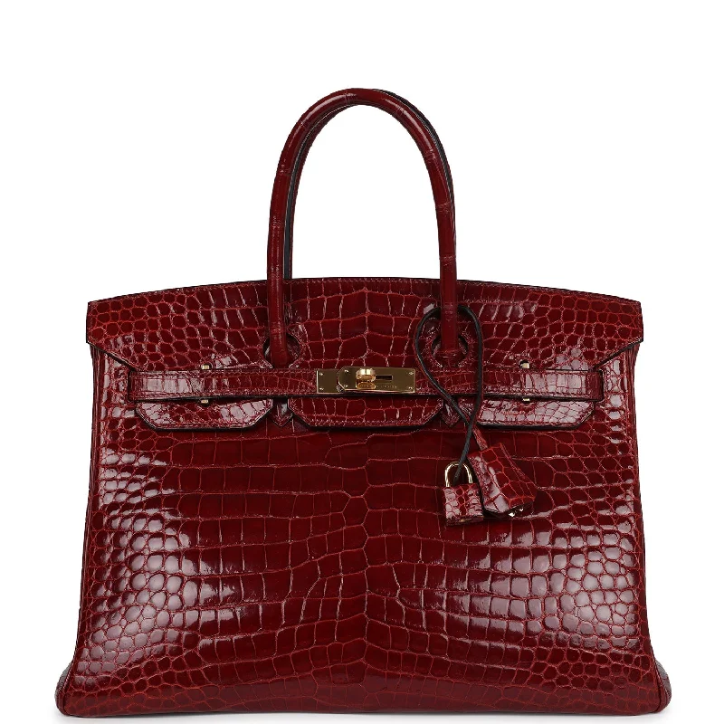 Affordable Handbags Pre-owned Hermes Birkin 35 Rouge H Shiny Crocodile Porosus Gold Hardware