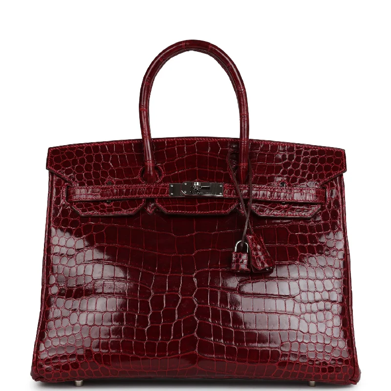 Limited Edition Bags For Collectors Pre-owned Hermes Birkin 35 Rouge H Shiny Porosus Crocodile Palladium Hardware