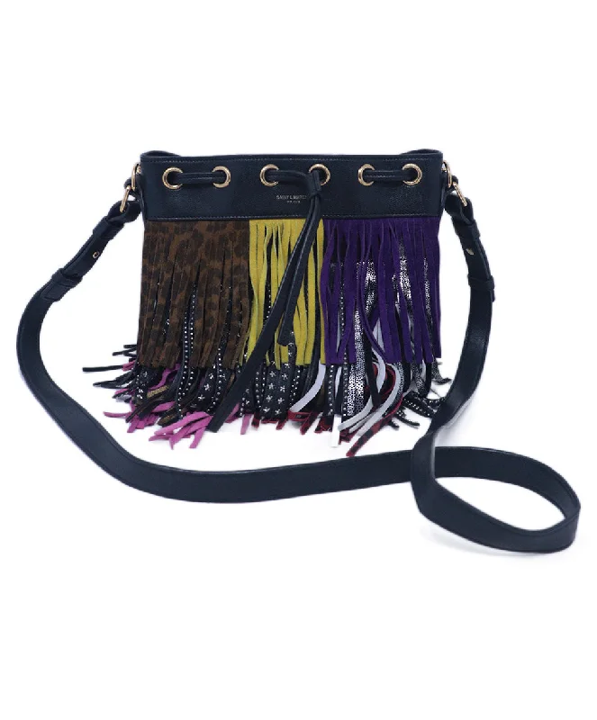 Minimalist Leather Bag For Modern Aesthetics Saint Laurent Multicolor Leather Fringe Handbag