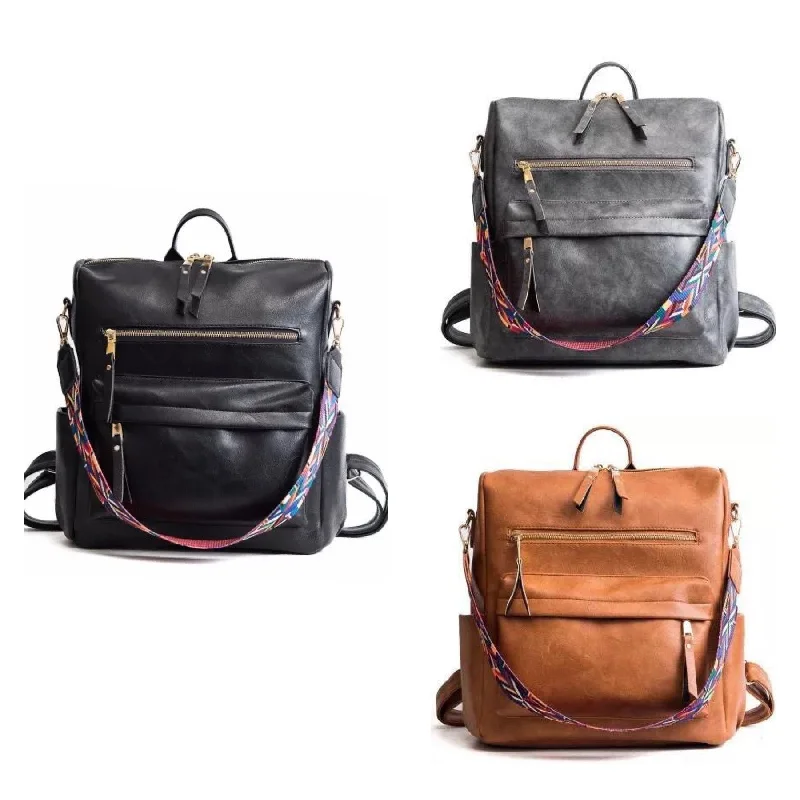 Retro Lovers Solid Vegan Leather Convertible Backpack - Black, Camel or Grey