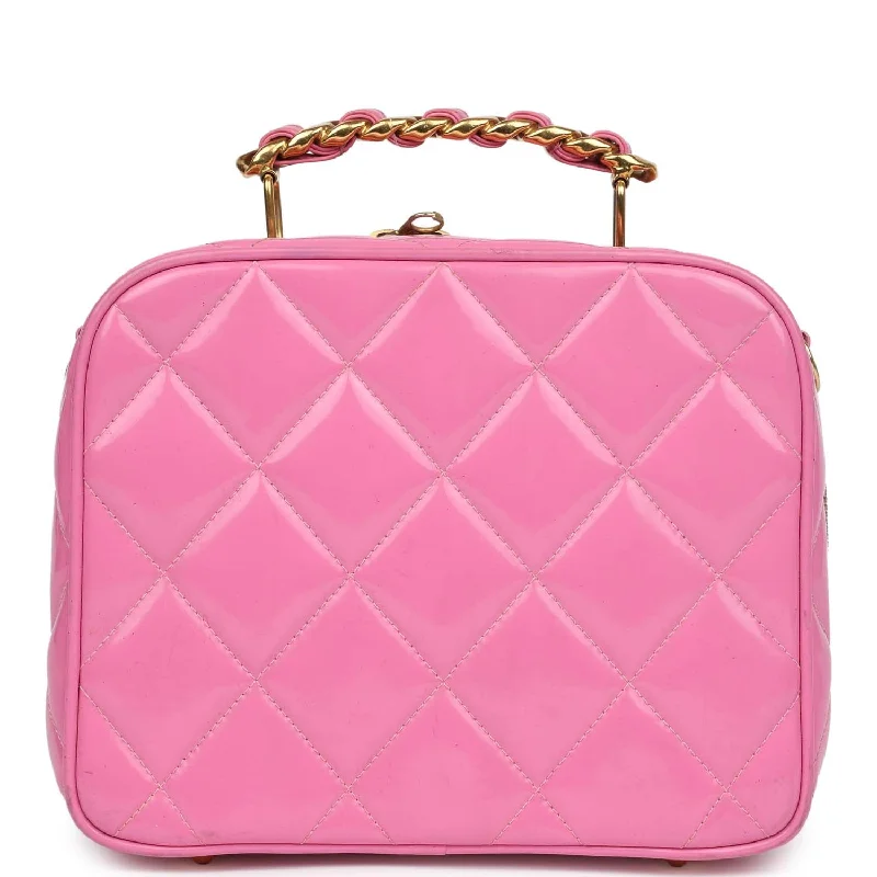 Luxurious Bags With Limited-Time Offers Vintage Chanel Lunchbox Vanity Bag Pink Patent Gold Hardware