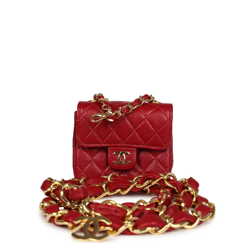 Designer Bags For Luxury Collectors Vintage Chanel Micro Belt Flap Bag Red Lambskin Gold Hardware