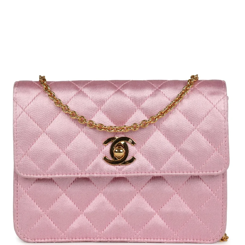 Eco-Friendly And Discounted Bags Vintage Chanel Mini Straight Flap Bag Pink Satin Gold Hardware