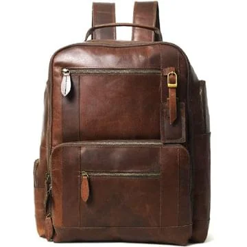 Stylish Bag For Women Alpha Brown Multi Pockets Buffalo Leather Backpack