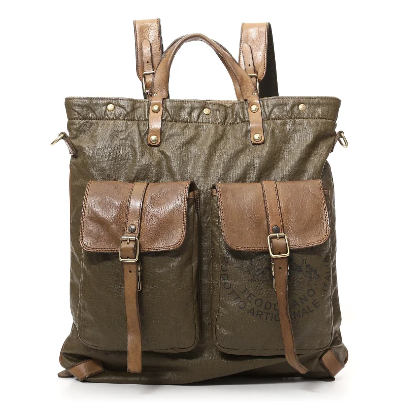 Vintage-Inspired Campomaggi Vitrus Shopping Backpack, Teodorano Fabric and Leather