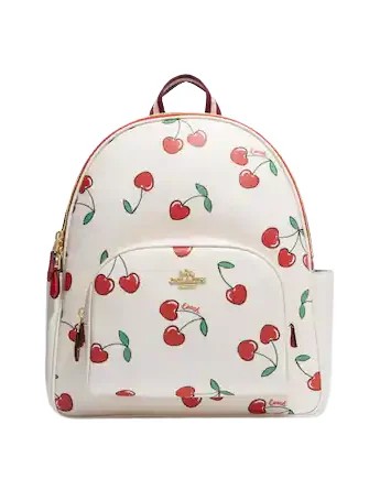 Discounted Designer Bags For Clearance Events Coach Court Backpack With Heart Cherry Print