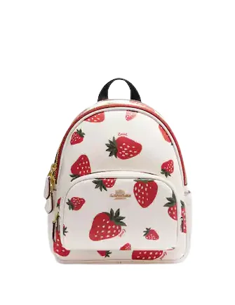 Genuine Bags On Clearance Sale Coach Mini Court Backpack With Wild Strawberry Print