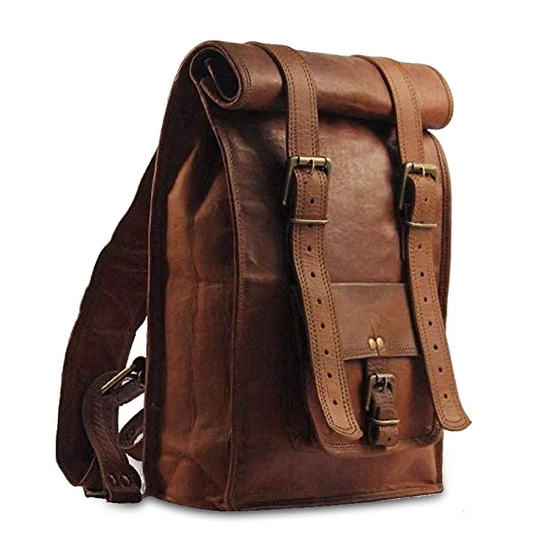 Wholesale Bags For Resellers Vintage Roll Top Leather Backpack