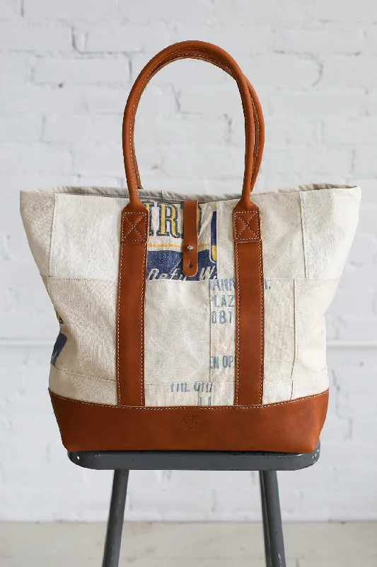 Designer Bags For Luxury Collectors 1940's era Salvaged Canvas Patchwork Tote Bag