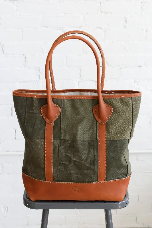 Lightweight Bags For Senior Travelers 1940's era Salvaged Canvas Patchwork Tote Bag