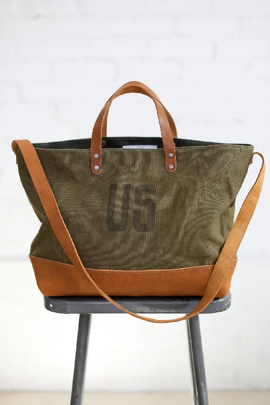 Lightweight Bags For Senior Travelers 1940's era Salvaged Military Canvas Tote Bag