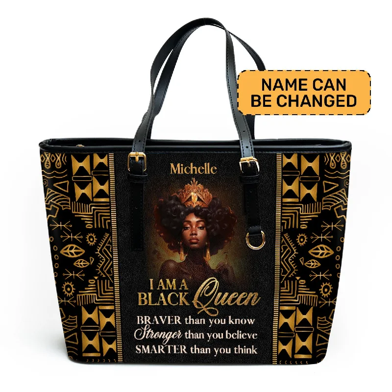 Eco-Friendly Bags With Promotions I Am A Black Queen - Personalized Leather Totebag MB30