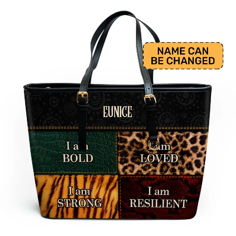 Cyber Monday Discounts On Bags I am BOLD, LOVED, STRONG, RESILIENT - Personalized Leather Totebag STB49