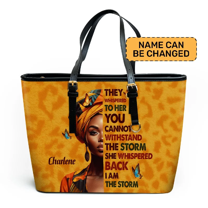 Lightweight Bags With Clearance Prices I Am The Storm - Personalized Leather Totebag SB23