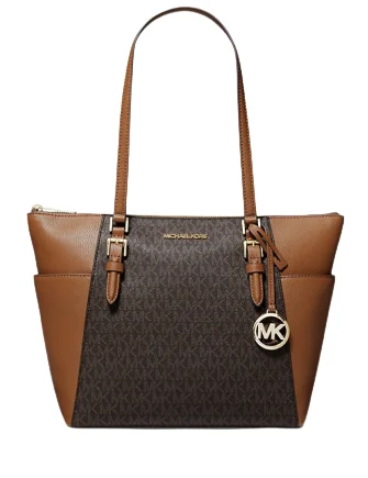 Luxury Bags With Premium Materials And Craftsmanship Michael Michael Kors Charlotte Large Logo and Leather Top Zip Tote Bag