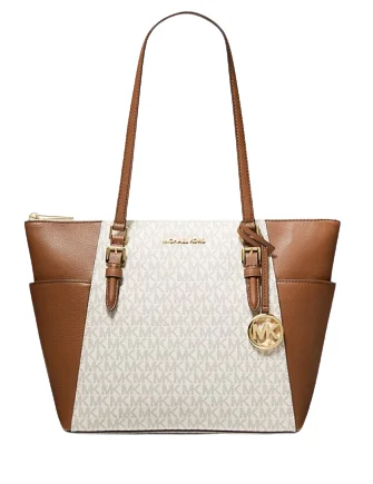 Luxury Bags On Sale Michael Michael Kors Charlotte Large Logo and Leather Top Zip Tote Bag