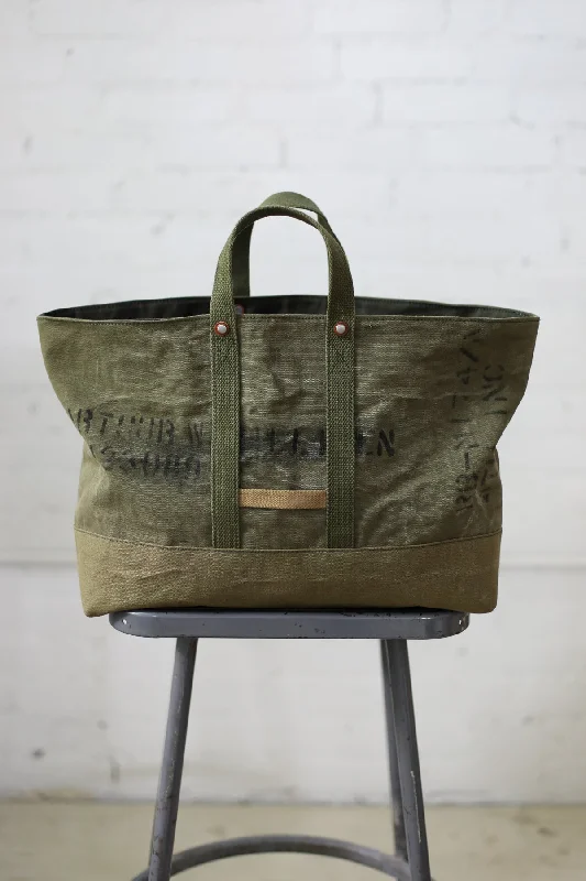 Stylish Bags For Fashion Influencers And Bloggers WWII era Salvaged Military Canvas Tote Bag