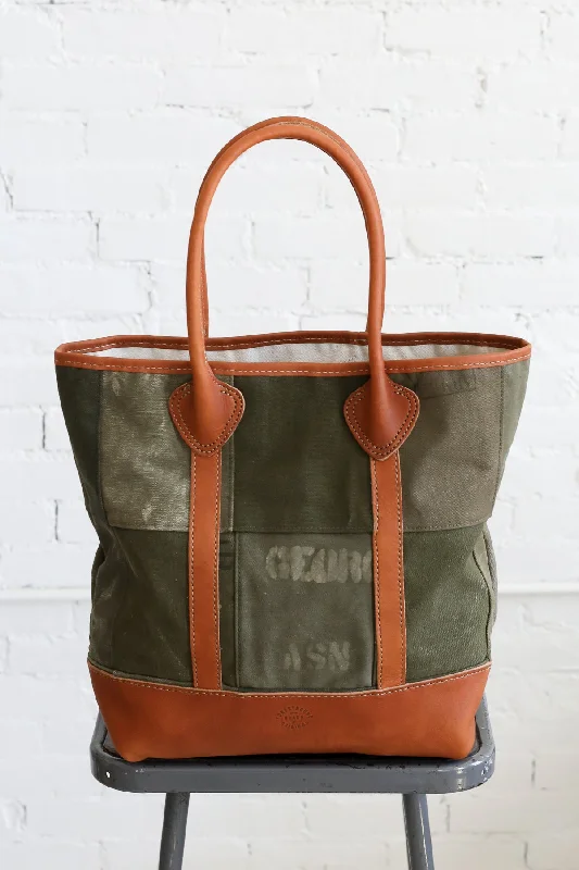 Luxury Bags For Professionals With Discounts WWII era Salvaged Canvas Patchwork Tote Bag