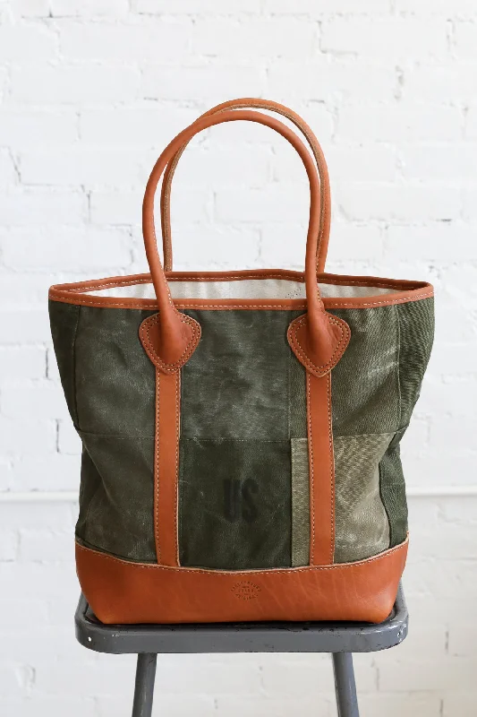 Inspired Bags For Affordable Luxury WWII era Salvaged Canvas Patchwork Tote Bag