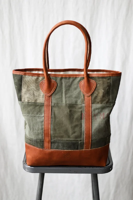 Stylish Bags With Discounts WWII era Salvaged Canvas Patchwork Tote Bag