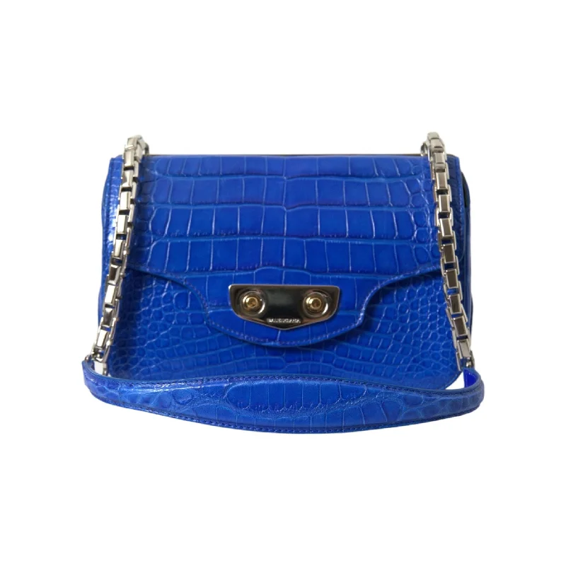 Lightweight Bags For Senior Travelers Balenciaga Alligator Skin Mini Shoulder Bag - Elegant Blue