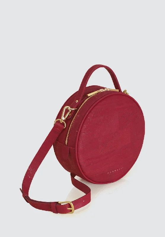 Durable And Cheap Bags BETA Handcrafted Cork Vegan Round Shoulder Bag | Burgundy