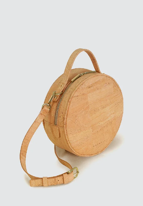 Office Professionals BETA Handcrafted Cork Vegan Round Shoulder Bag | Natural