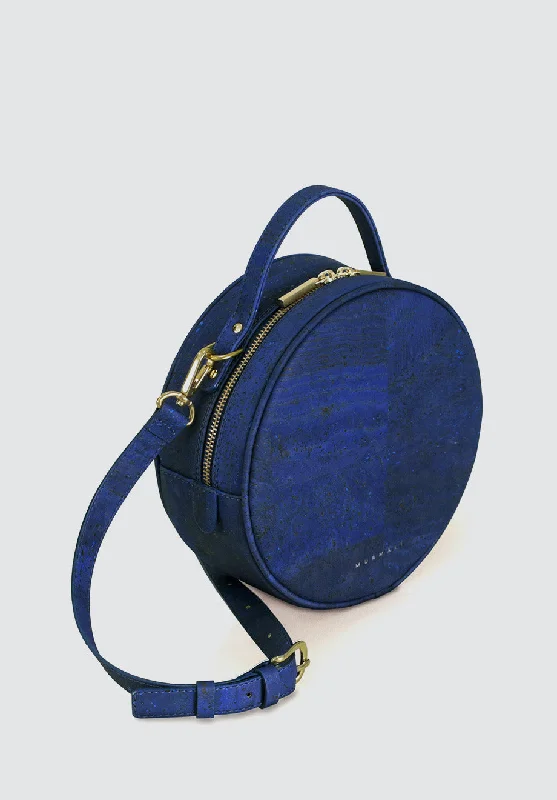 Luxurious But Budget-Friendly Bags BETA Handcrafted Cork Vegan Round Shoulder Bag | Navy