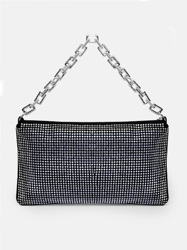 Trendy And Discounted Designer Handbags AMARA DIAMANTE CRYSTAL CHAIN SHOULDER BAG IN SILVER